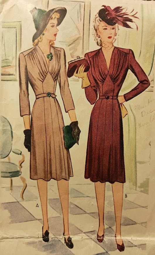 1940s Style Gathered Bust V Neck Dress Custom Made in Your Size From a Vintage Pattern 1942