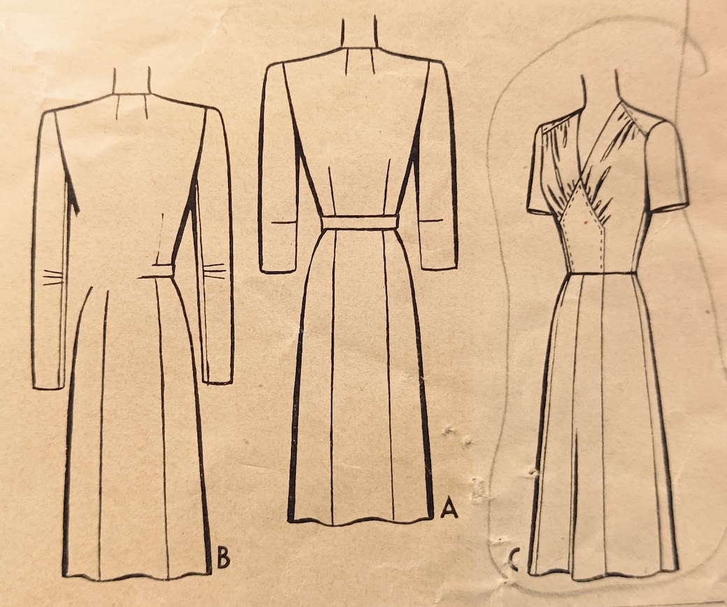 1940s Style Gathered Bust V Neck Dress Custom Made in Your Size From a Vintage Pattern 1942