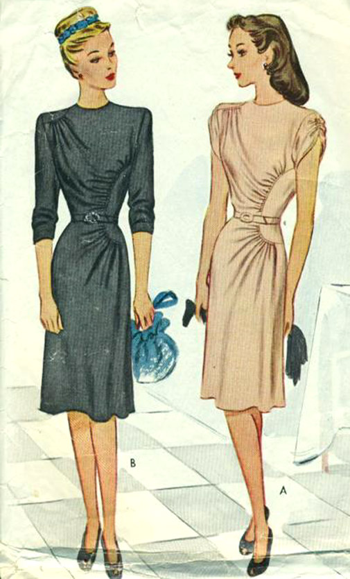 1940s Style Classic Dress with Curved Asymmetrical Bodice Gathers Custom Made in Your Size From a Vintage Pattern 1945