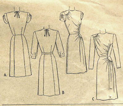 1940s Style Classic Dress with Curved Asymmetrical Bodice Gathers Custom Made in Your Size From a Vintage Pattern 1945