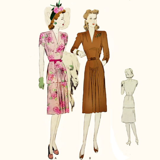 1940s Style V Neck Peplum Dress With Gathered Skirt Custom Made in Your Size From a Vintage Pattern 1942