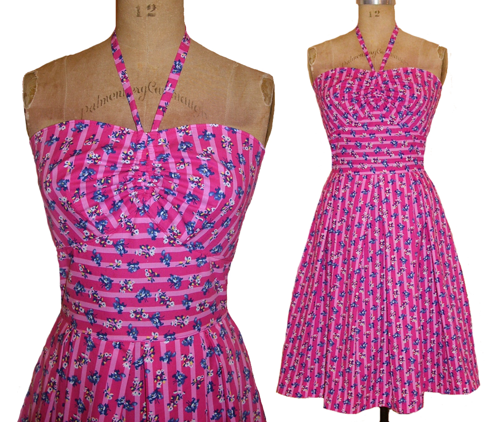 1940s Style Gathered Bust Halter Sun Dress and Over Blouse Custom Made in Your Size From a Vintage Pattern 1948