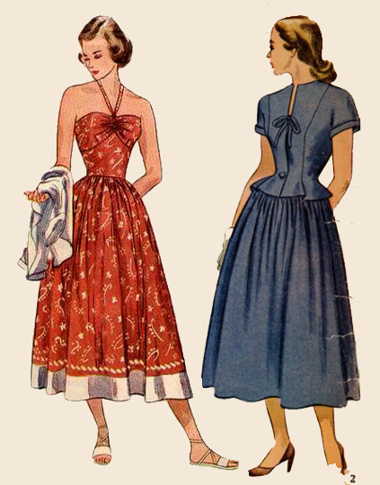 1940s Style Gathered Bust Halter Sun Dress and Over Blouse Custom Made in Your Size From a Vintage Pattern 1948