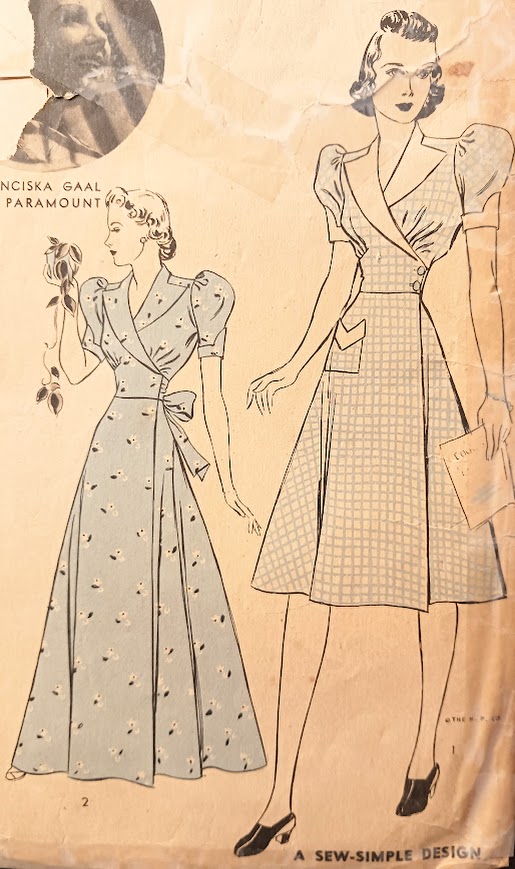 1940s Style Wrap Around Hostess or Day Dress with Shawl Collar Custom Made in Your Size From a Vintage Pattern 1940