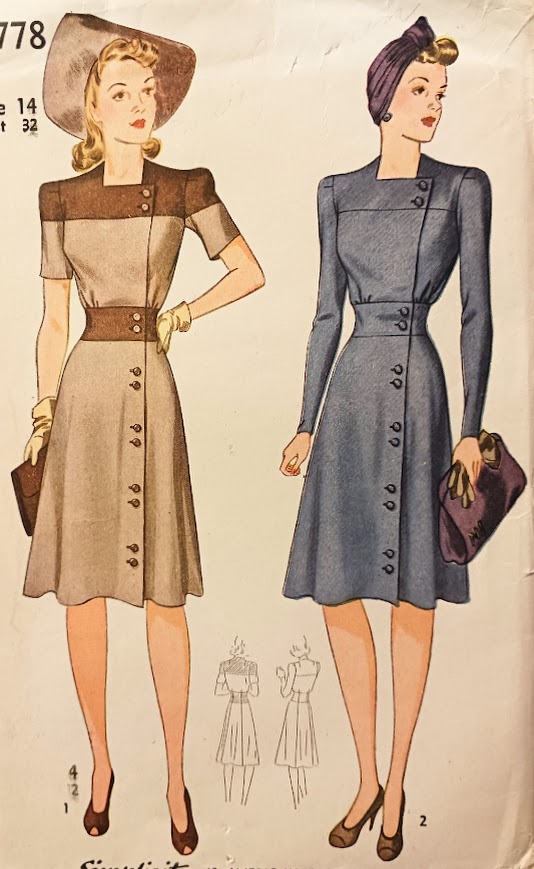 1940s Style Color Blocked Dress with Asymmetrical Buttons Custom Made in Your Size From a Vintage Pattern 1941