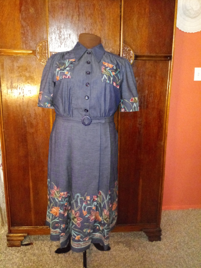 1940s Style Button up Shirt Dress  Made from Vintage Pattern Custom Made in Your Size and Color 1941