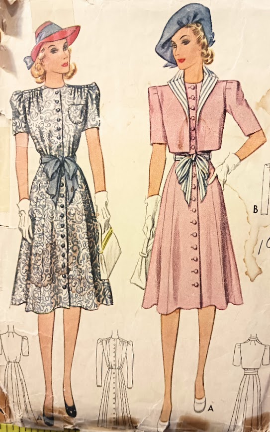 1940s Button Up Dress with Flare Skirt and Optional Bolero Jacket Custom Made in Your Size From Vintage 1940