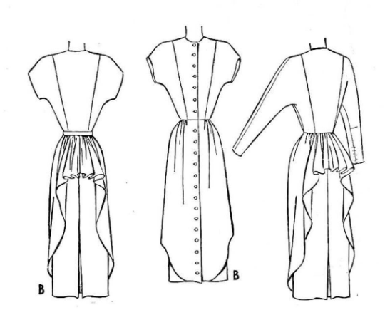 1940s Style Jewel Neck Dolman Sleeve Button Up Dress with Bustle Skirt Custom Made in Your SIze Made from Vintage Pattern 1948