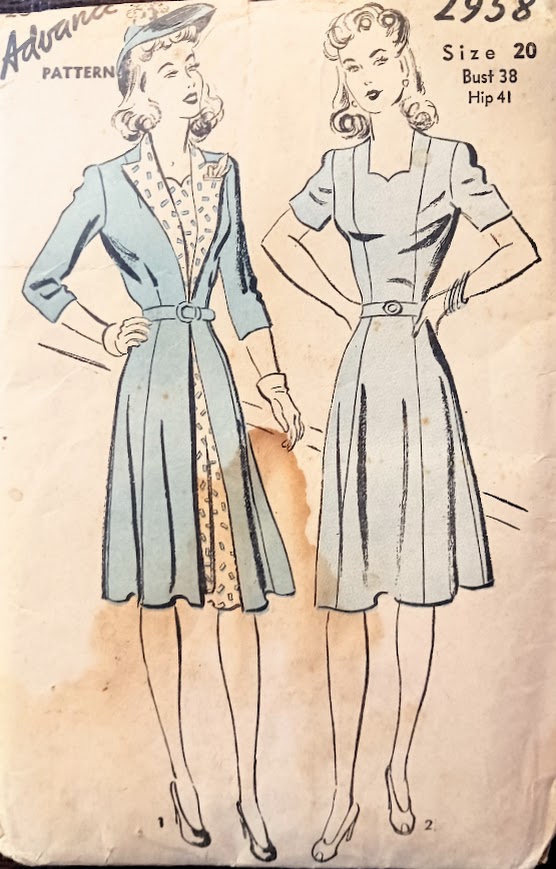 1940s Style WWII Era Sweetheart Neck Dress with Redingote Jacket Custom Made in your Size From a Vintage Pattern 1942