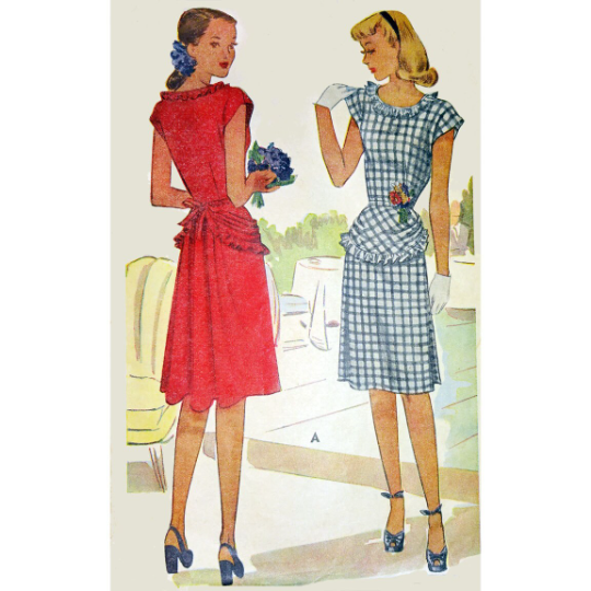 1940s Style Scoop Neck Peplum Apron Dress Custom Made in Your Size From a Vintage Pattern 1946
