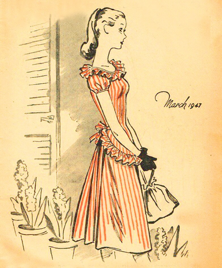 1940s Style Scoop Neck Peplum Apron Dress Custom Made in Your Size From a Vintage Pattern 1946