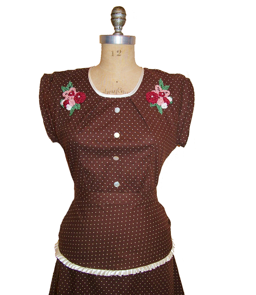 1940s Style Scoop Neck Peplum Apron Dress Custom Made in Your Size From a Vintage Pattern 1946