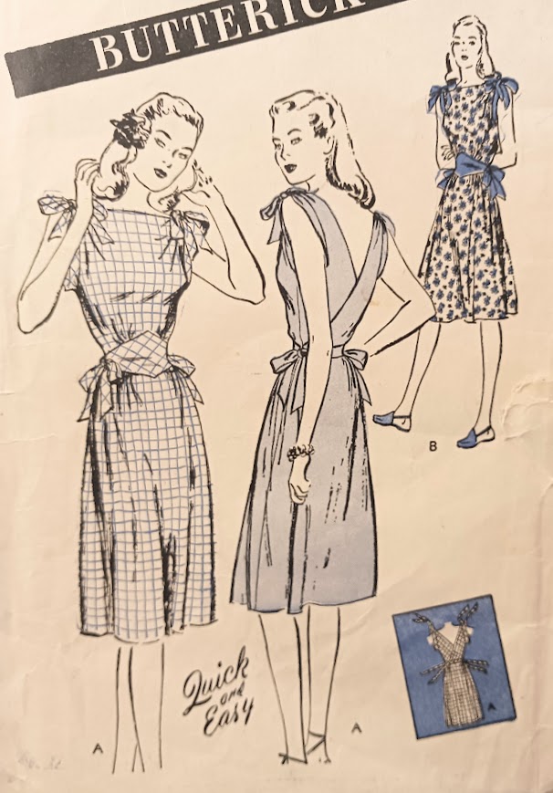 1940s Style Boat Neck Wrap Around House Dress with Diamond Shaped Midriff Custom Made in Your Size From a Vintage Pattern 1942