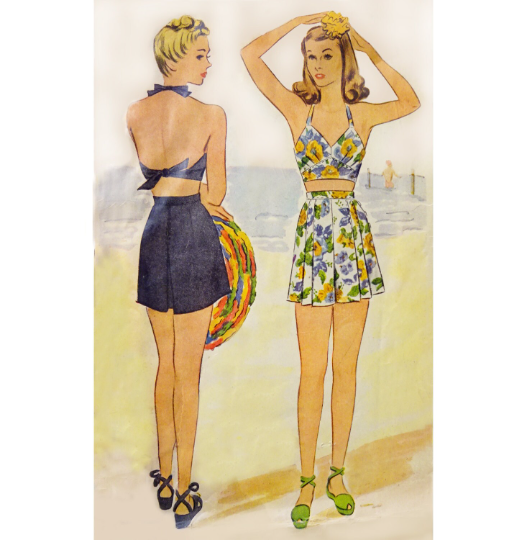 1940s Style Playsuit Bikini Bra Top and Shorts Swimsuit Bathing Suit Custom Made in Your Size From a Vintage Pattern 1944