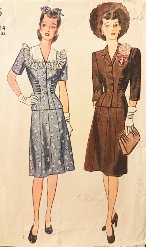 1940s Style 2pc Gathered Blouse and Seven Gore Skirt Custom Made in Your Size From Vintage Pattern 1943