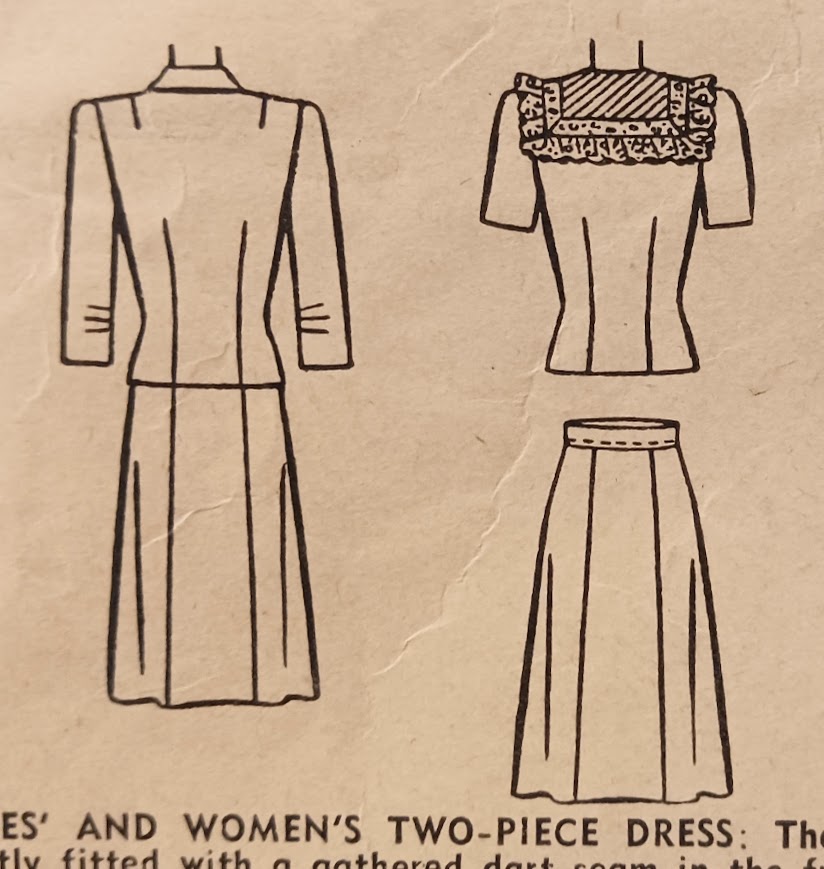 1940s Style 2pc Gathered Blouse and Seven Gore Skirt Custom Made in Your Size From Vintage Pattern 1943