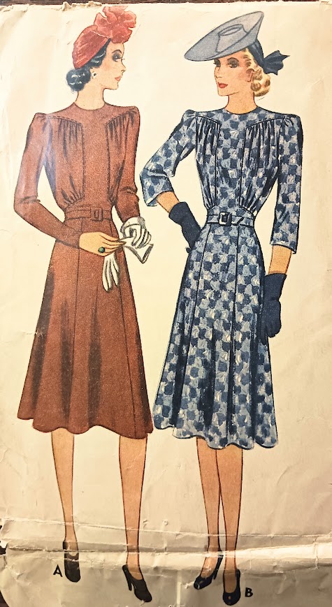 1940s Style Jewel Neck Dress with Gathered Sides with Full Skirt Made from Vintage Pattern Custom Made in Your Size 1940