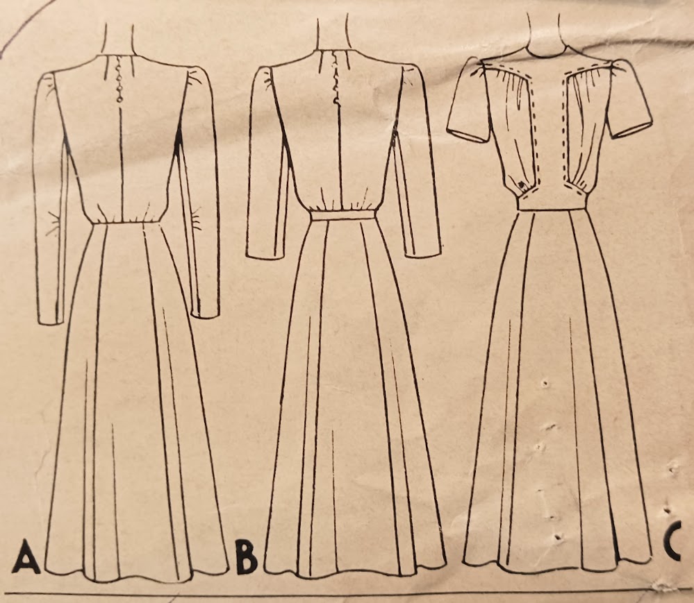 1940s Style Jewel Neck Dress with Gathered Sides with Full Skirt Made from Vintage Pattern Custom Made in Your Size 1940