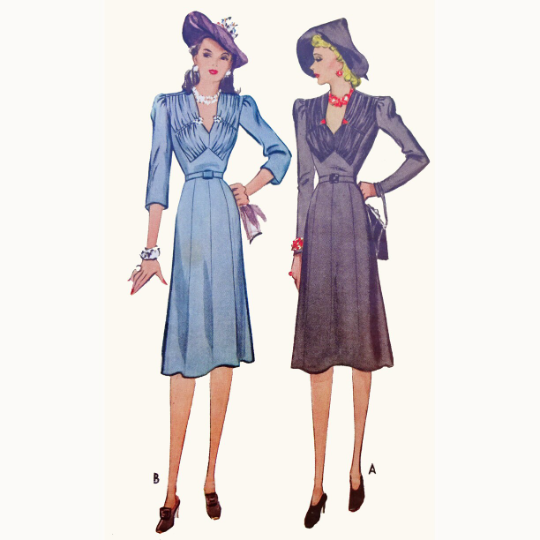 1940s Style Plunging V Neck Gathered Bust Dress Custom Made in Your Size From a Vintage Pattern 1940