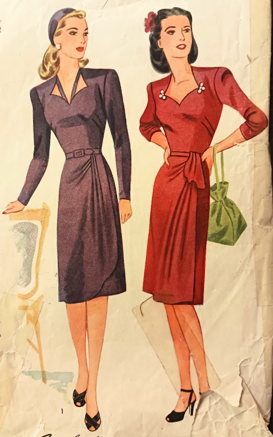 1940s Style Sweetheart Neckline Dress with Left Side Skirt Flounce Custom Made in Your Size From a Vintage Pattern 1944
