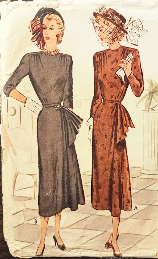 1940s Style Jewel Neckline Dress with Left Side Skirt Flounce Custom Made in Your Size From a Vintage Pattern 1948