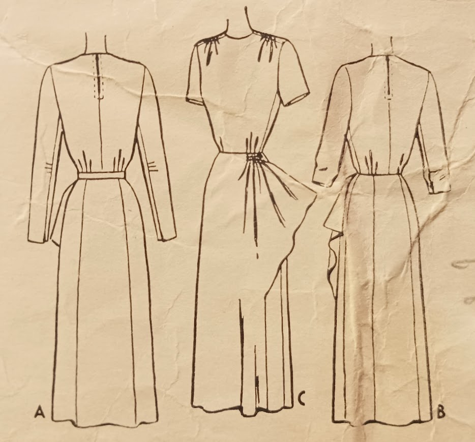 1940s Style Jewel Neckline Dress with Left Side Skirt Flounce Custom Made in Your Size From a Vintage Pattern 1948