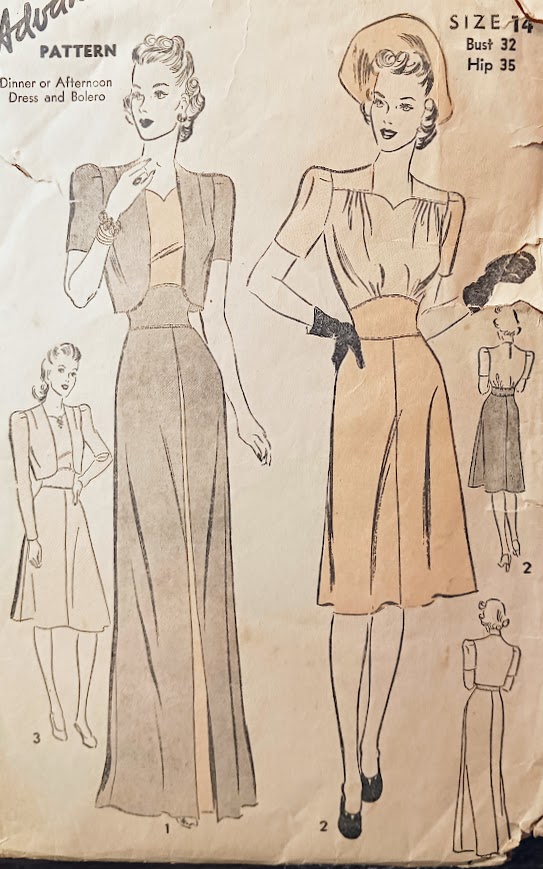 1940s Style WWII Sweetheart Neck Dress with Fitted Midriff and Bolero Jacket Custom Made in your Size From a Vintage Pattern 1941