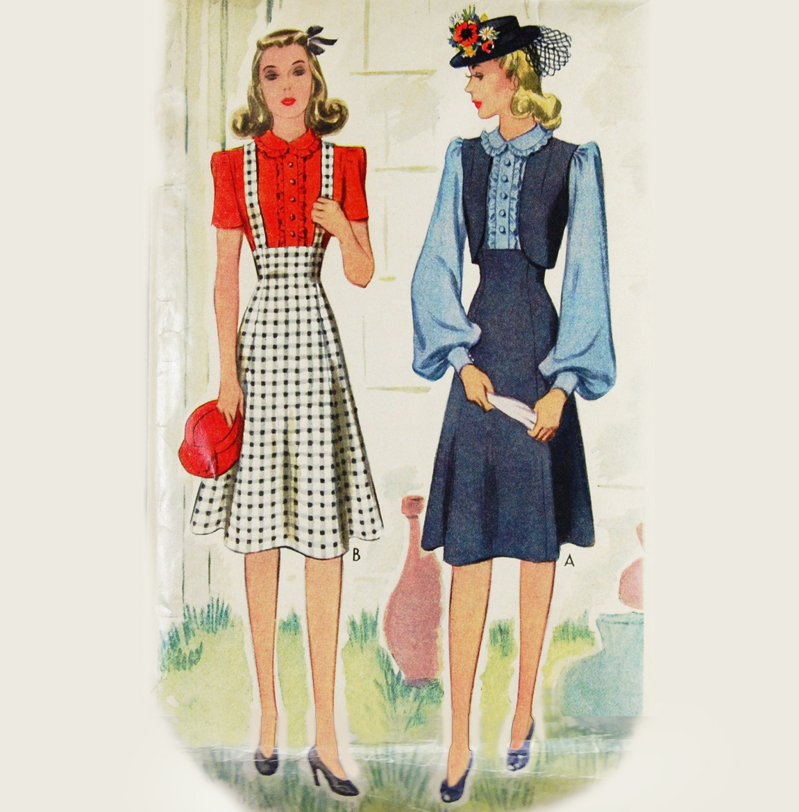 1940s Style High Waist A Line Skirt With Optional Button Up Bishop Sleeve Blouse Custom Made in Your Size From a Vintage Pattern 1941