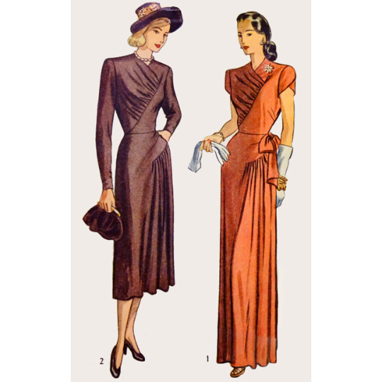 1940s Style Dress with Asymmetrical Bodice and Skirt Gathers Custom Made in Your Size From a Vintage Pattern 1947