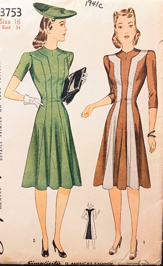 1940s Style Vertical Lines Color Block Dress Custom Made in Your Size From a Vintage Pattern 1941