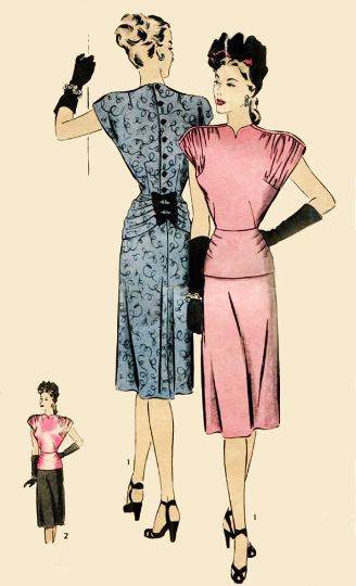 1940s Style Peplum Bustle Dress With Gathered Shoulders Custom Made in Your Size From Vintage Pattern 1947