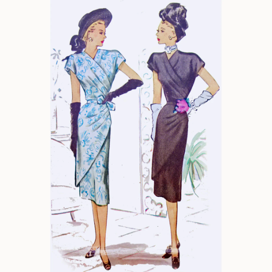 1940s Style Asymmetrical Mock Wrap Surplice Dress Custom Made in Your Size From a Vintage Pattern 1946