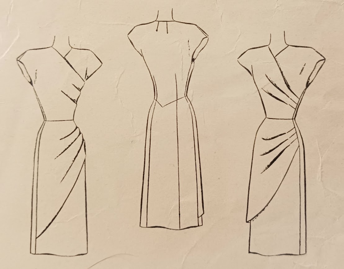 1940s Style Asymmetrical Mock Wrap Surplice Dress Custom Made in Your Size From a Vintage Pattern 1946