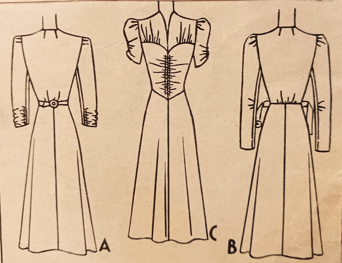 1940s Style Ruched Center Front Gathered Shoulder Dress with Full Skirt Made from Vintage Pattern Custom Made in Your Size 1940