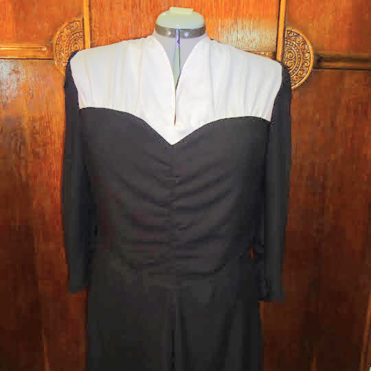 1940s Style Ruched Center Front Gathered Shoulder Dress with Full Skirt Made from Vintage Pattern Custom Made in Your Size 1940