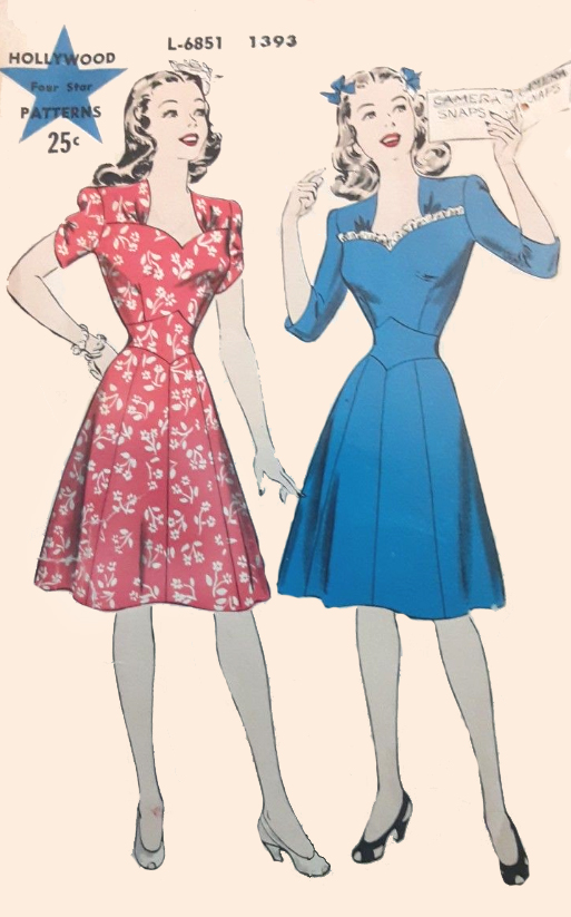 1940s Style Sweetheart Neckline Dress with Diamond Pointed Midriff Custom Made in Your Size From a Vintage Pattern 1944