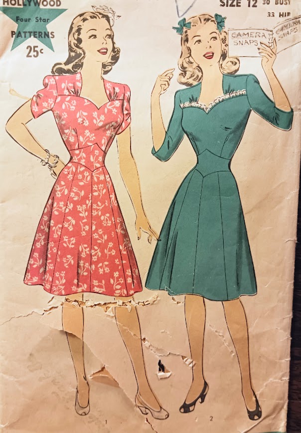 1940s Style Sweetheart Neckline Dress with Diamond Pointed Midriff Custom Made in Your Size From a Vintage Pattern 1944