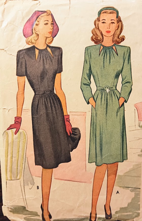 1940s Style Unique Cut Out Gathered Neck Dress Custom Made in Your Size From a Vintage Pattern 1944