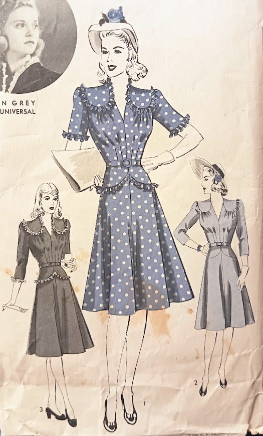 1940s Style V Neck Gathered Bust Dress with Yoke Detail and Full Skirt Custom Made in Your Size From Vintage Pattern 1941