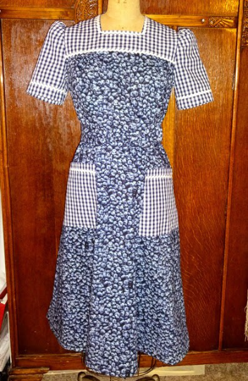 1940s Style WWII Era Square Neck Color Block House Dress Custom Made in your Size From a Vintage Pattern 1942