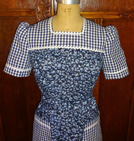 1940s Style WWII Era Square Neck Color Block House Dress Custom Made in your Size From a Vintage Pattern 1942