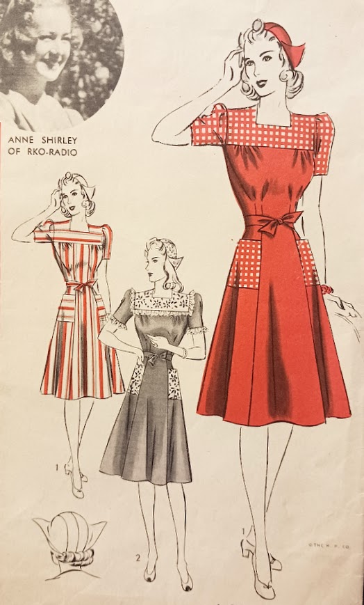 1940s Style WWII Era Square Neck Color Block House Dress Custom Made in your Size From a Vintage Pattern 1942