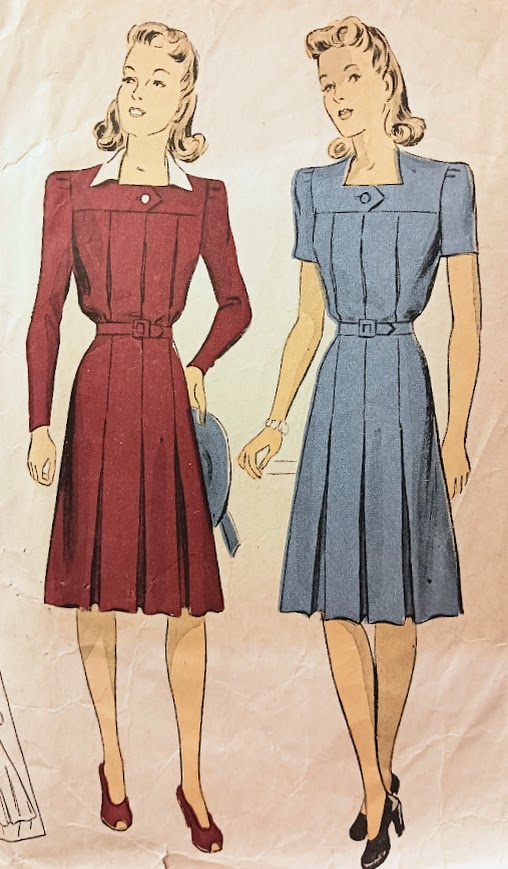 1940s Style Square Neck Pleated Day Dress Custom Made in Your Size From a Vintage Pattern 1941