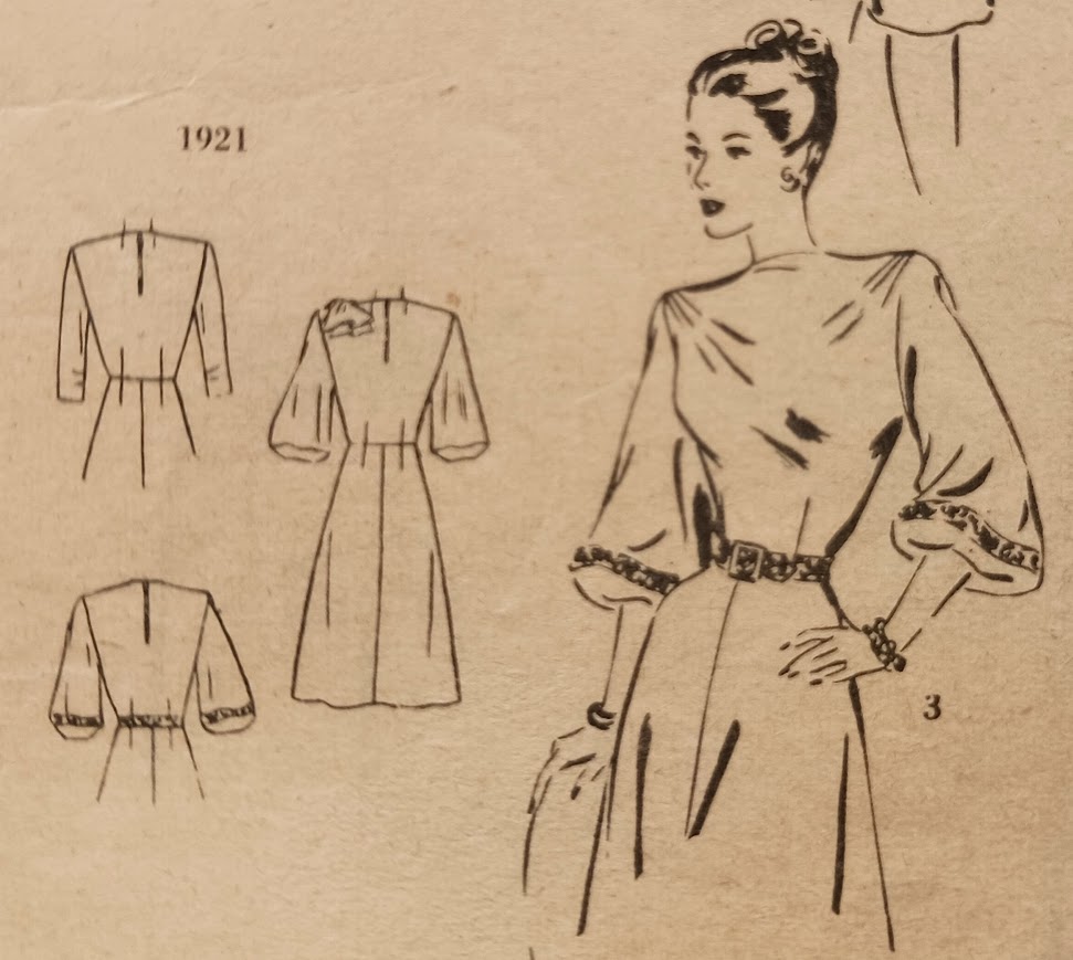 1940s Style Raised Boat Neck Dress with Side Shoulder Pleats and Lantern Sleeves Custom Made in Your Size From a Vintage Pattern 1947