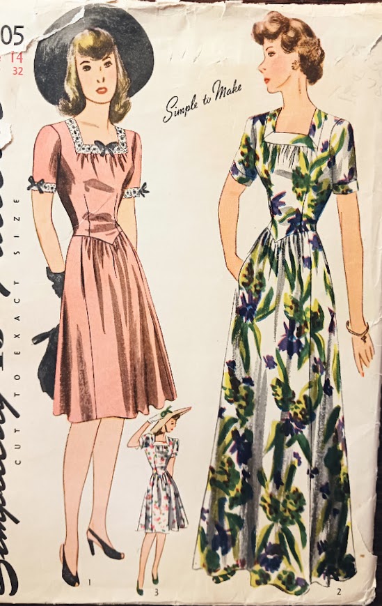1940s Style Square Neck Day Dress with Length options Custom Made in Your Size From a Vintage Pattern 1943