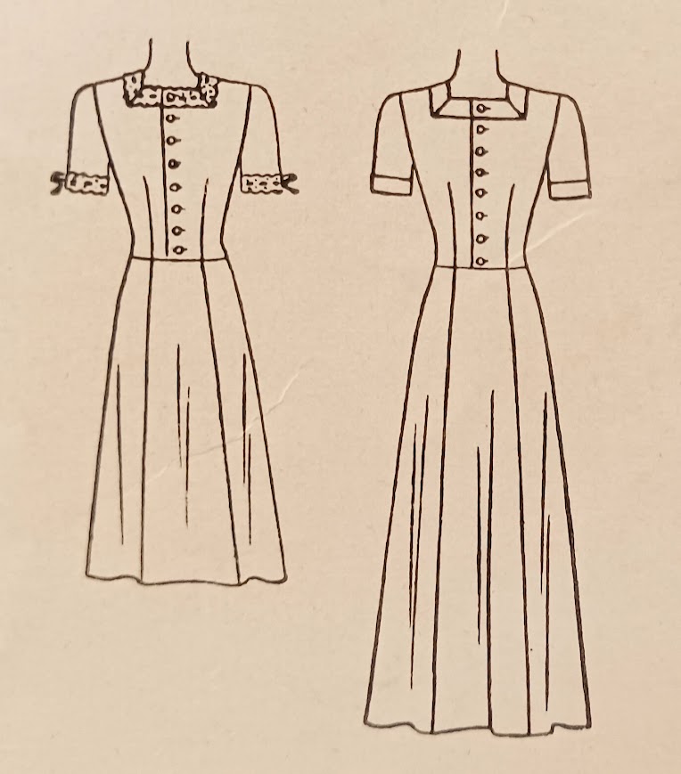 1940s Style Square Neck Day Dress with Length options Custom Made in Your Size From a Vintage Pattern 1943