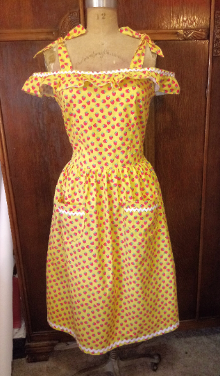 1940s Style WWII Era Off the Shoulder Full Gathered Skirt Summer Dress Custom Made in your Size From a Vintage Pattern 1944