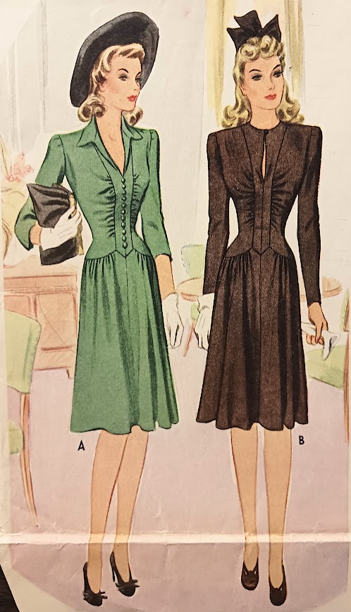 1940s Style Gathered Bodice V Neck Dress with Gathered Skirt Custom Made in Your Size From Vintage Pattern 1941