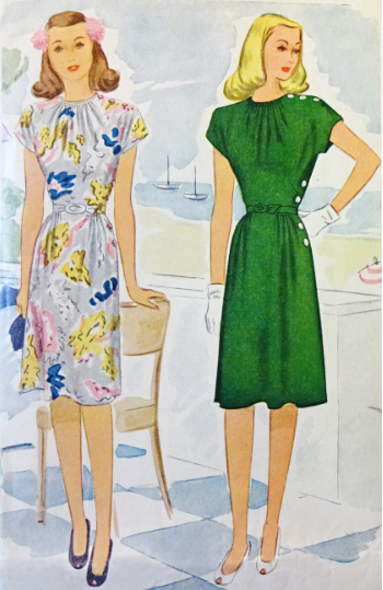 1940s Style Basic Day Dress with Gathered Neck and Side Button Detail Custom Made in Your Size From Vintage Pattern 1944