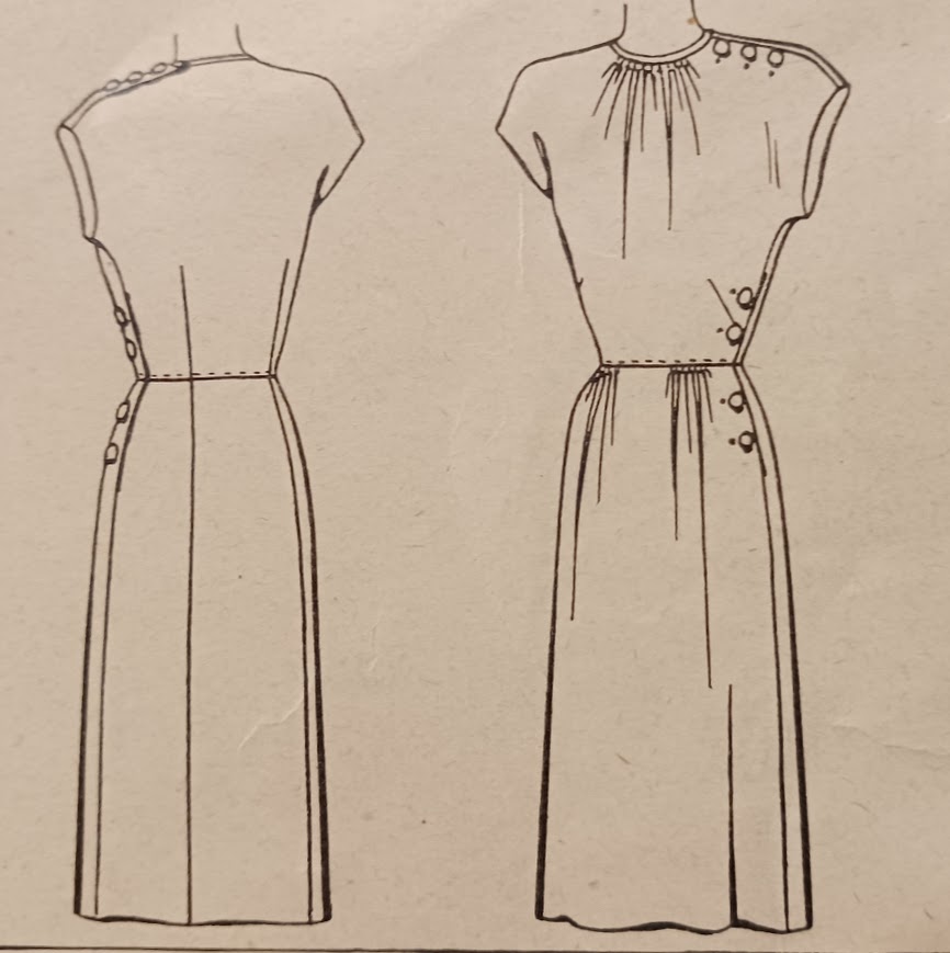1940s Style Basic Day Dress with Gathered Neck and Side Button Detail Custom Made in Your Size From Vintage Pattern 1944